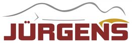 Logo mit stilisierter grauer Linie, darunter der Schriftzug „Jürgens“ in Rot und Gelb.