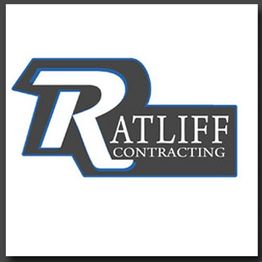 Logo with the letters "R" and "Ratliff Contracting" in blue and white.