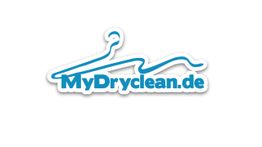 Logo mit blauer Kleiderbügel-Silhouette und Text "MyDryclean.de" darunter.