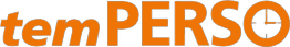 Logo in Orange mit dem Text "temPERSO" und einem Uhrsymbol im Buchstaben "O".