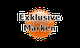 Oranges Abzeichen mit dem Text "Exklusive Marken" in schwarzer Schrift.