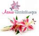 Logo von "Aarun Bestattungen" mit rosa Lilienblüten und grafischem Blattmotiv.