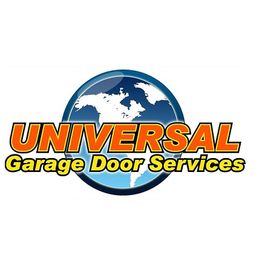 Logo of Universal Garage Door Services with a globe in the background.