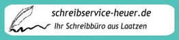 Schwarzer Text und Federlogo auf weißem Hintergrund: "schreibservice-heuer.de", "Schreibbüro Laatzen".