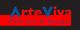 Logo "ArteViva" in blau und rot auf schwarzem Hintergrund mit rotem Balken.