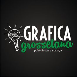 Logo "Grafica Grossetana" con lampadina e scritte "buone idee".
