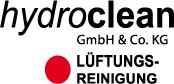 Hydroclean-Logo mit rotem Punkt und Text "Lüftungsreinigung".