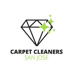 Diamond logo with green sparkles, text: "Carpet Cleaners San Jose."