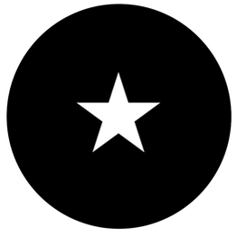 White star on a black circular background.