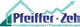 Logo von Pfeiffer + Zeh GmbH mit Haus- und Pfeildiagramm. Text: Immobilien-/Finanzdienstleistungen.