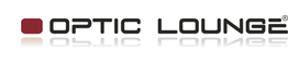Logo mit dem Text "OPTIC LOUNGE" und einem roten Quadrat links.