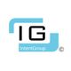 Logo von IntentGroup mit schwarzen Buchstaben "IG" und blauen Grafikelementen.