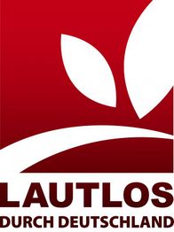 Rotes Logo mit weißen Blattformen, Text: "LAUTLOS DURCH DEUTSCHLAND".
