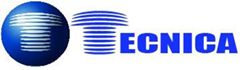 Logo con sfera blu con linee orizzontali bianche e la scritta "TECNICA" in blu.
