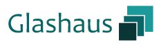 Text "Glashaus" mit drei übereinanderliegenden grünen Rechtecken rechts daneben.
