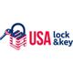 Logo of "USA Lock & Key" with a padlock and key in USA flag colors.