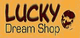 Textgrafik "Lucky Dream Shop" mit kleinem Globus auf gelbem Hintergrund.
