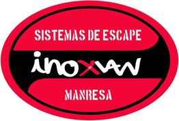 Logo ovalado rojo y negro con el texto: "Sistemas de Escape Inoxman Manresa".