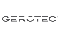 Logo mit Aufschrift "GEROTEC." Eine gelbe Linie verläuft horizontal durch die Buchstaben.