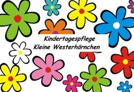 Bunte Blumen mit dem Text: "Kindertagespflege Kleine Westerhörnchen".