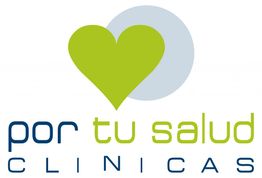 Logotipo con corazón verde y texto: Por tu salud clínicas.