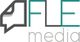 Logo mit Text: "FLE media" in grauen und grünen Buchstaben. Links ein stilisiertes Sprechblasen-Icon.