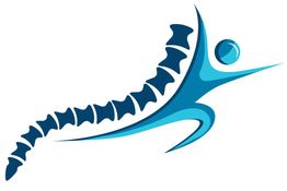 Stylized person in motion with a spine-like design extending from the back, symbolizing health.