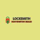 Locksmith Huntington Beach logo with a padlock and wrench design on a yellow background.