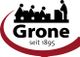 Logo mit Figuren am Tisch, Text: "Grone seit 1895", roter Bogen unten.