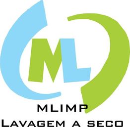 Logotipo da MLIMP com as letras em azul e verde e o texto "Lavagem a seco" em preto.