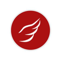 Roter Kreis mit weißen, stilisierten Flügeln in der Mitte auf weißem Hintergrund.
