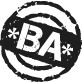 Schwarzes Logo mit den Buchstaben *BA* in einem gestempelten Kreis.