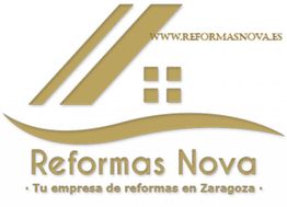 Logo de Reformas Nova con diseño de casa y texto "Tu empresa de reformas en Zaragoza".
