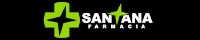 Logotipo de la farmacia Santana, con una cruz verde sobre fondo negro.