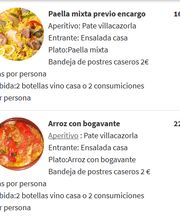Imagen de menú con paella mixta y arroz con bogavante, precios y bebidas incluidas.