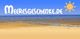 Strand mit Schriftzug "Meeresgeschenke.de" am Himmel und eine stilisierte Sonne.