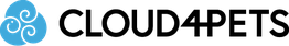 Logo von Cloud4Pets, ein blaues Wolkensymbol und der Name in schwarzer Schrift.