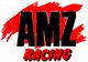 Text "AMZ RACING" auf rotem Hintergrund mit dynamischem Pinselschwung.