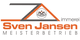 Logo einer Zimmerei, zeigt Dachsymbol und Schriftzug "Sven Jansen Meisterbetrieb".