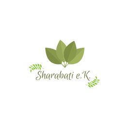 Ein Logo mit grünen Blättern und dem Schriftzug „Sharabati e.K.“ in der Mitte.