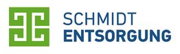 Grünes Logo mit symbolischem Muster, daneben der Text: "Schmidt Entsorgung" in blauer Schrift.