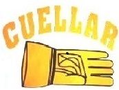 Guante amarillo con la palabra "CUELLAR" en la parte superior.