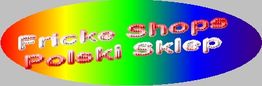 Ovales Logo mit Regenbogenverlauf, Text: "Fricke Shops Polski sklep" in dekorativer Schrift.