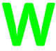 Grüner Buchstabe "W" auf weißem Hintergrund, rote Linie unten.