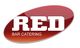 Rotes ovales Logo mit weißem Text "RED BAR CATERING".