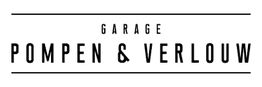 Logo van Garage Pompen & Verlouw met zwarte tekst op een witte achtergrond.