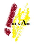 Texto "Bellas Arte" con pinceladas rojo y amarillo detrás.