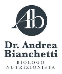Logo del Dr. Andrea Bianchetti, biologo nutrizionista, con iniziali "Ab" in cerchio scuro.