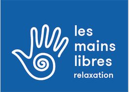 Logo bleu avec une main stylisée blanche et texte "les mains libres relaxation".