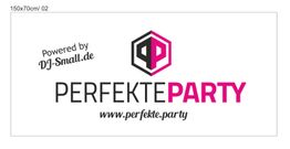 Banner mit Logo "Perfekte Party" und Text "Powered by DJ-Small.de" und "www.perfekte.party".